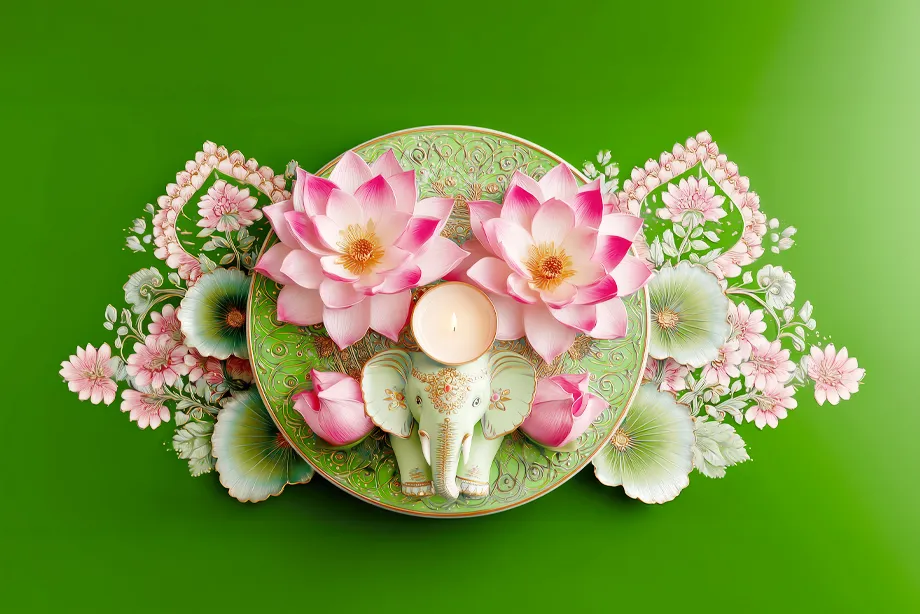 蓮の花と象をモチーフにしたタイ風の装飾